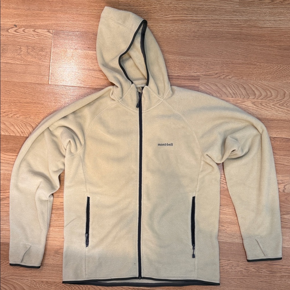 Montbell CLIMAPLUS 100 Fleece Hooded Zip Up Jacket Beige XL